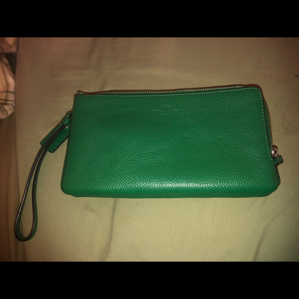 Coach double zip leather wristlet/wallet